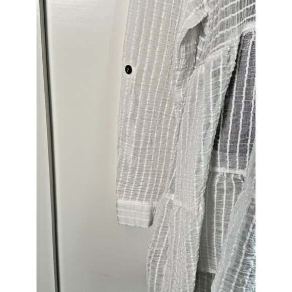 Miou Muse Sheer Tiered Button Up Texture Striped Shirt‎ Womens XL - Picture 4 of 10